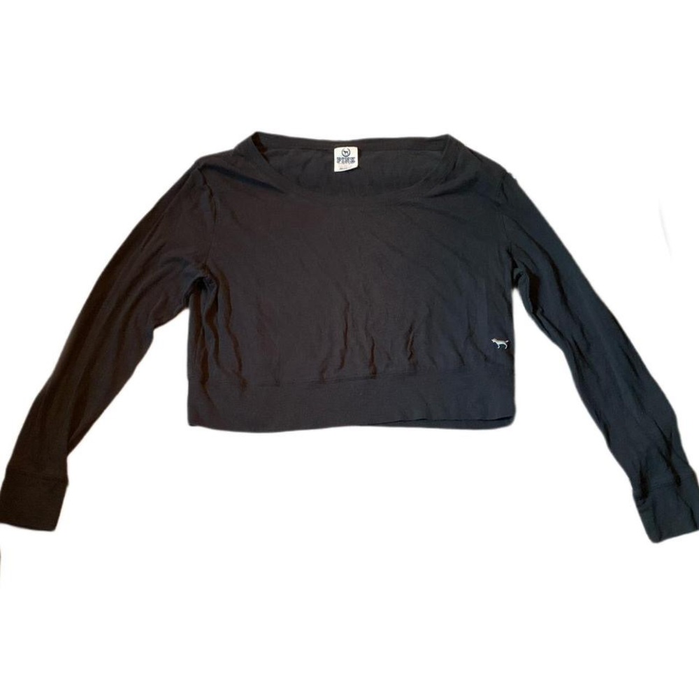 PINK Victoria Secret Black Cropped Long Sleeve Shirt
